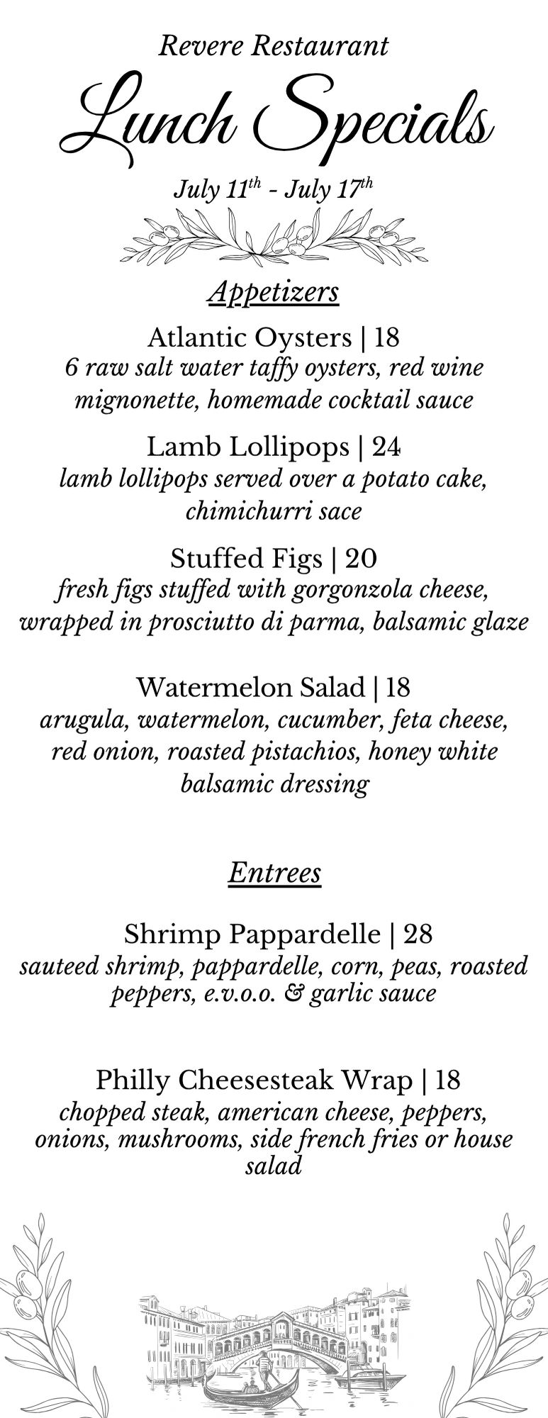 August Weekly Specials Iavarone